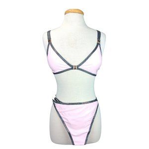NWOT Pastel Pink Bikini Unbranded With Rainbow Metallic Outline  SZ L
